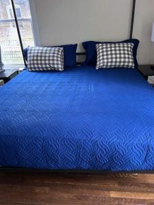a blue bed with two pillows on top of it at North Chicago Spacious Home in Chicago