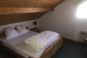 En eller flere senge i et værelse på Cozy apartment with lake view