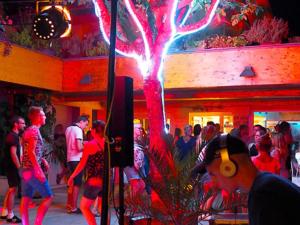 a crowd of people dancing in front of a building at Mobil-home 32m² à Salavas avec Terrasse, pour 5 personnes - API-1-52-1180 in Vallon-Pont-dʼArc