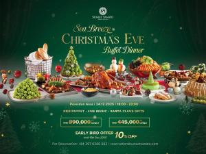 a flyer for a christmas eve buffet dinner at Sunset Sanato Resort & Villas in Phu Quoc