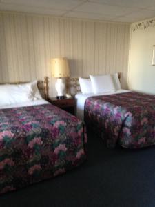 two beds sitting next to each other in a hotel room at Heidelberg Motel in Bridgeport