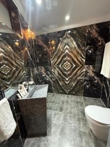 a bathroom with a sink and a toilet at Regency Suites in Lahore