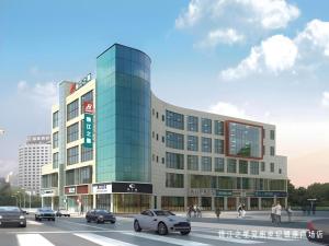 uma representação de um edifício com carros estacionados em frente a ele em Jinjiang Inn Weihai High Speed Qingdao South Road em Weihai