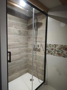 a shower with a glass door in a bathroom at Un Coin De Gîtes in Sciez +61 photos