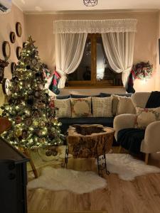 Malo SredišteにあるCasa Rustic 2のリビングルーム(クリスマスツリー、ソファ付)