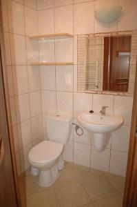 a bathroom with a toilet and a sink at Dom Wczasowy ISABELLE in Darłówko