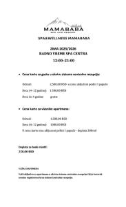 eine Seite der Speisekarte für ein Restaurant in der Unterkunft Silvani Kop NLux67, Milmari Apartments & Spa in Kopaonik