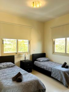 波利斯Villa Merope Irena 2的有两张床和两扇窗户的卧室 更多57张照片