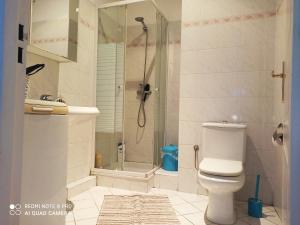 a bathroom with a shower and a toilet and a sink at Lovely view in Nice +6 photos