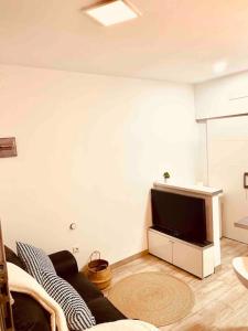 ein Wohnzimmer mit Sofa und Flachbildfernseher in der Unterkunft Casa Ventura, en el Corazón dé Tenerife in La Laguna