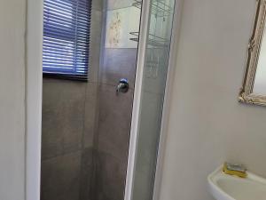 een badkamer met een douche en een wastafel bij Mvuli haven in Pretoria