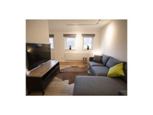 a living room with a couch and a flat screen tv at Q-Stall, Apartment 05 in Brilon