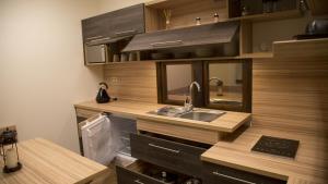 uma cozinha com um lavatório e um balcão em Apartments U Zelmanu em Pasohlávky