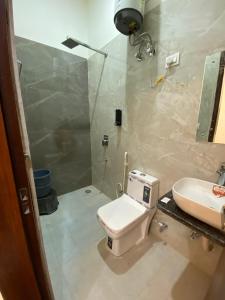 a bathroom with a toilet and a sink at Hotel Taj Silver Palace in Agra +17 photos