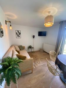 a living room with a couch and a table at L'Eden - T2 climatisé piscine renové in Balaruc-les-Bains +22 photos