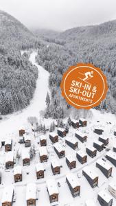 an aerial view of a resort in the snow at Malino Resort & Residences - Ski and Bike Apartments in Ružomberok