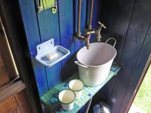 TregaronにあるCwt Cwtshlydのバケツと洗面台のある浴室