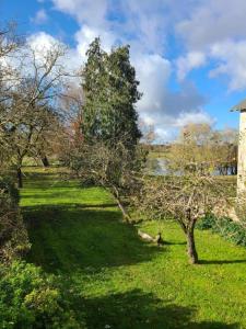 a green field with trees and a building at La maison du régisseur in Chauvigny