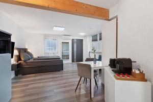 a living room with a couch and a table at Motel Ambiente 1 - Luxus Studio in Bad Säckingen