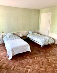 Un dormitorio con dos camas y suelo de madera. en Proche gare et centre-ville, en Chaumont 8 fotos más