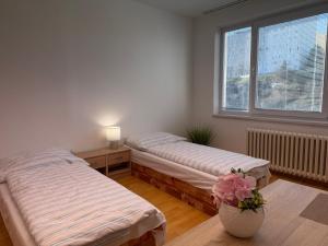 En eller flere senge i et værelse på Ubytovňa Strojár