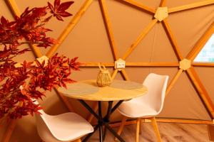 een tafel en stoelen in een kamer met een tent bij Dôme du levant in Holving