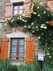 un edificio de piedra con ventanas y flores. en O Coeur d'Anaïah, en Laval-sur-Doulon