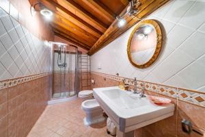 un bagno con lavandino, WC e specchio di Santantimo Tuscany Inn ad Arezzo Altre 29 foto