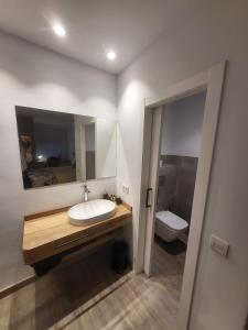 a bathroom with a sink and a toilet at Central 2 bedroom apartment with terrace in Girona +33 photos