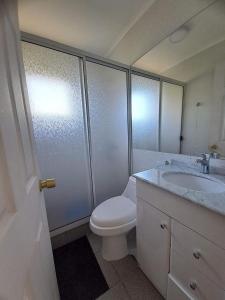 Koupelna v ubytování Cabañas Lefún