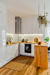 Η κουζίνα ή μικρή κουζίνα στο Zegrze Lake Apartament MORO z miejscem postojowym