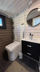 a bathroom with a toilet and a sink at Mystical Lapland Cabin in Rovaniemi