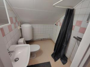 a small bathroom with a toilet and a sink at Livning Horndal in Horndal +21 photos