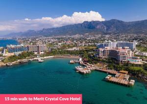 an aerial view of a harbor with boats in the water at Crystal Villa walk by Merit Casinos By HolidayKeys in Kyrenia