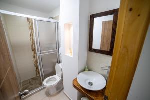 a bathroom with a toilet and a sink and a shower at casa lubel in Salento +51 photos