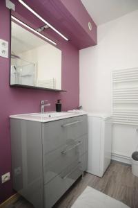 a bathroom with a sink and a mirror at Le Champlain Duplex Port de plaisance in Dieppe +12 photos