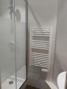 a shower with a glass door in a bathroom at Sport'Hotel-Aparthotel de Milan in Le Bourg-dʼOisans