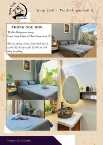 een collage van foto's van een slaapkamer met een bed bij Bình Tích Homestay in Thôn My An +6 foto's