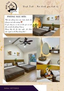 een collage van foto's van een slaapkamer met bedden bij Bình Tích Homestay in Thôn My An