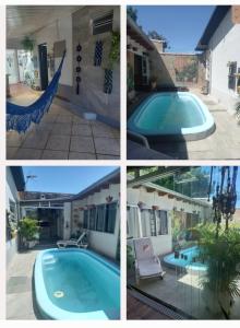 un collage di quattro foto di una piscina di Kitnet mobiliado da Nice - FUNDOS a Guaíba