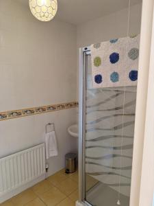 eine Dusche mit Glastür im Badezimmer in der Unterkunft John's Seafront Apartment - B5 in Newcastle + 14 Fotos