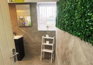 een badkamer met een groene muur en een ladder bij Williamson Suites - Apartment 2 in Liverpool +37 foto's