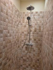 a shower with a shower head in a bathroom at Апартамент Top Central in Yambol +9 photos