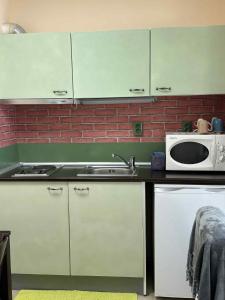 a kitchen with a sink and a microwave at Green Point Studio O12 in Chepelare