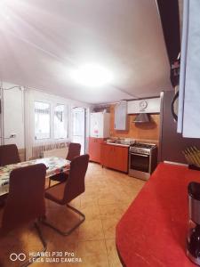 a kitchen with a table and chairs in a room at Casa Valea Cerbului Busteni in Buşteni