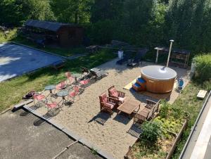 an aerial view of a patio with a hot tub at Hollandia Domasa - Nová Kelča, Prešovský kraj in Kelča