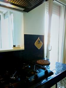 トルヴァイアニカにあるTorvajanica Apartamentの窓2つ付きのキッチン(コンロ付)