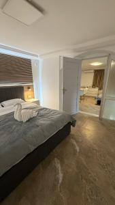 ein Schlafzimmer mit Bett und ein Wohnzimmer in der Unterkunft Casa Cota in Craiova + 11 Fotos