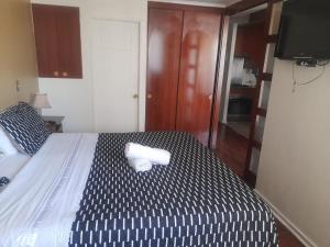 a bed with a roll of toilet paper on it at Concepto HD Merced in Santiago