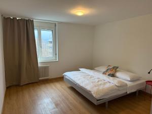 een slaapkamer met een bed en een raam in een kamer bij Canaima in Luzern